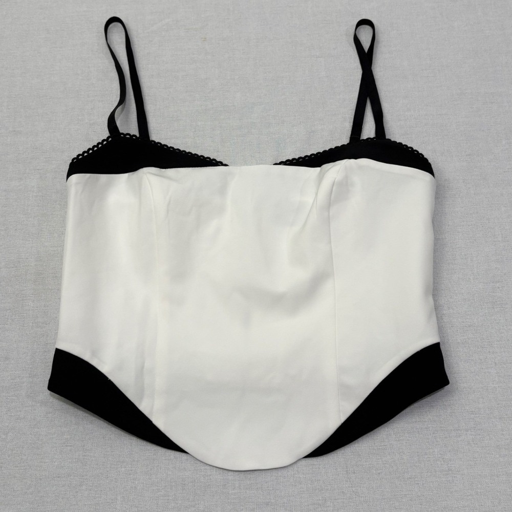 White Fox Corset Top Bustier Cropped Black White Contrast Cami‎ Trendy Small NWT